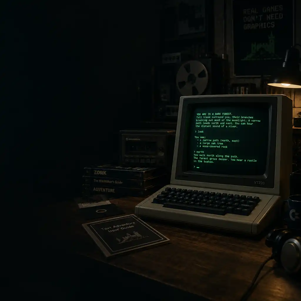 Stary terminal komputerowy z zielonym tekstem na ciemnym ekranie